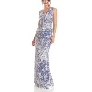 NEW JS Collections Maddison V-Neck Blue White Column Gown in French Blue 2